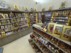 Display offer in souvenir shop Souvenir shop in UNESCO World Heritage Site historical orthodox