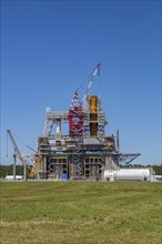 Rocket engine test stand at Stennis Space Center designed for Saturn V rocket testing and modified