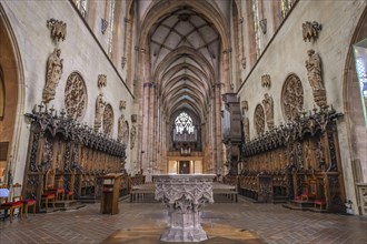 Interior, nave, St Martin's Minster, Collegiale Saint-Martin, Colmar, Alsace, France, Europe
