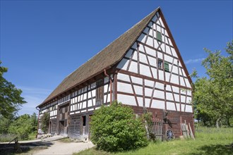 Traditionally built, old farmhouse, half-timbered house, called Baerbele-Haus, built around 1750,