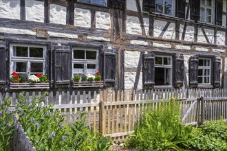 Traditionally built, old farmhouse, half-timbered house, called Biehle built in the 18th century,