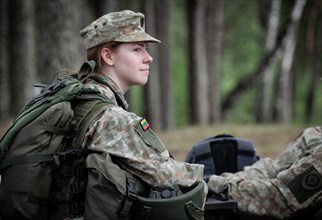 Young Lithuanian reserve soldier, photographed during her training in Rudninkai, 28/05/2024