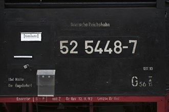 Type plate of the steam locomotive class 52 of the Deutsche Reichsbahn DR with tub tender, Witte