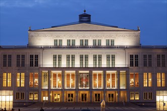 Opera, Augustusplatz, evening mood, blue hour, Leipzig, Saxony, Germany, Europe