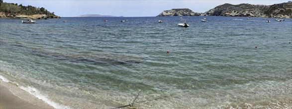 Panorama of bay of holiday resort Agia Pelagia on Aegean Sea Aegean Sea Mediterranean Sea off north