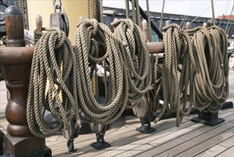 Old sailing ship in the Hamburg Harbour Museum, Hanseatic City of Hamburg, Germany, Europe