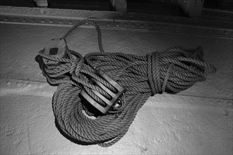 Old sailing ship in the Hamburg Harbour Museum, black and white, Hanseatic City of Hamburg,