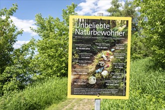 Information sign about unpopular natural inhabitants, indicates how long waste takes to decompose,