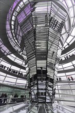 The dome of the Reichstag in Berlin. The architect Sir Norman Foster designed the steel and glass