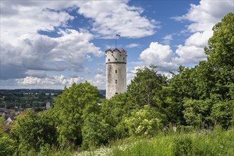 The defence defence tower built in 1425, called Mehlsack, in the historic old town of Ravensburg,