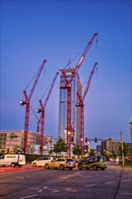 Construction cranes at Alexanderplatz, Berlin, Germany, Europe