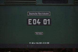 Type plate of the class E04 electric locomotive, Deutsche Reichsbahn DR, museum track 24 with