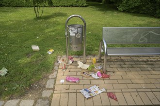 Rubbish in the park, Am Stadtgraben, Luebeck, Lower Saxony, Germany, Europe