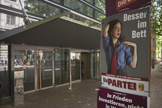 Election poster, Die Partei, election slogan BESSER IM BETT, European Election 2024, Leipzig,