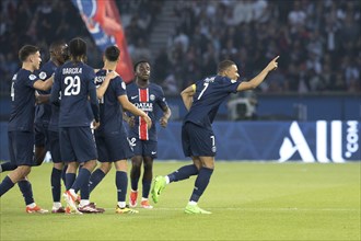 Football match, captain Kylian MBAPPE' Paris St. Germain right has just scored the 1:0 for Paris St