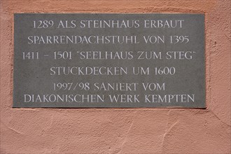 Information board at the Muehlberg ensemble is a heritage-protected group of late medieval houses,