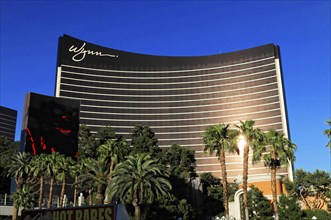 Las Vegas, Nevada, USA, North America, Hotel building with modern architecture, surrounded by palm