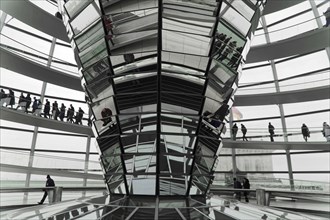 The dome of the Reichstag in Berlin. The architect Sir Norman Foster designed the steel and glass