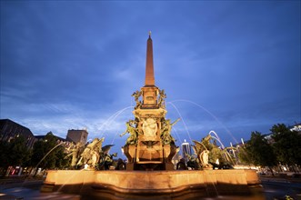 Mendebrunnen, Augustusplatz, evening mood, blue hour, Leipzig, Saxony, Germany, Europe