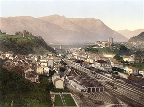 Bellinzona im Tessin in der Schweiz / Bellinzona, Ticino, Switzerland, Historic, digitally restored