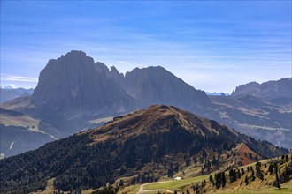 View from the Seceda to Sassolungo and Sassopiatto, Val Gardena, South Tyrol