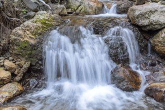 Cascades at the stream near Pufels, Bula, below the Seiser Alm, South Tyrol, Italy, Europe