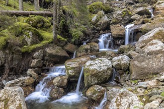 Cascades at the stream near Pufels, Bula, below the Seiser Alm, South Tyrol, Italy, Europe