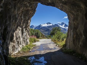 Hiking path at lake Emosson, road tunnel, Lac de Emosson, Switzerland, Europe