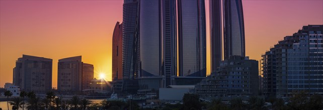 UAE, United Arab Emirates, Abu Dhabi downtown panorama and financial center skyline, Asia