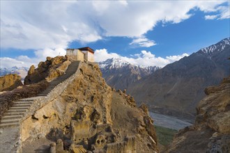 The watchtower at the old monastery has a commanding view of the mountains and Spiti Valley below