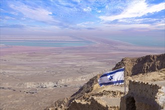Israel Panoramic views from Masada Fortress in National Park in Negev Judaean Desert near Dead Sea