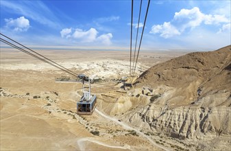 Israel panoramic views from the funicular cable car to Negev Masada Fortress in National Park