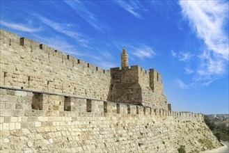 Jerusalem, Israel, landmark citadel Migdal David Tower of David in Old City near Jaffa Gate, Asia