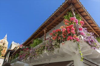 Famous colonial Cartagena Walled City (Cuidad Amurrallada) and its colorful buildings in historic