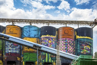 Vancouver British Columbia Canada on June 06, 2018 brightly painted silos in an industrial area