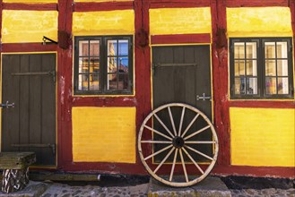 Kerteminde, Andresens Gaard, historic merchant's yard, restored half-timbered house, detail,