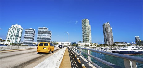 Taxi on a bridge in Miami Florida USA