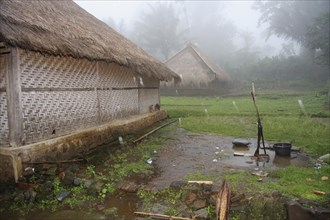 Tropical rain in a Sasak village on Lombok Indonesia