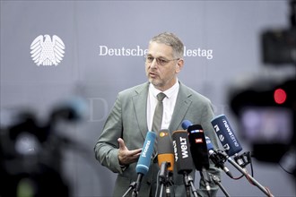 Alexander Müller, Member of the German Bundestag (FDP), recorded as part of a press statement at