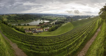 Thunderclouds over Silberberg wine-growing region, Sulmsee, panoramic view, near Leibnitz, Styria,