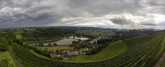 Thunderclouds over Silberberg wine-growing region, Sulmsee, panoramic view, near Leibnitz, Styria,