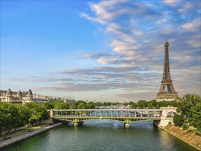 Panoramic view above historical Parisian buildings and landmarks