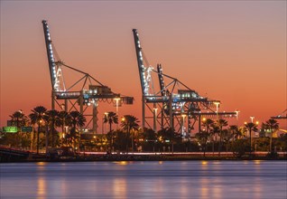 Blood red sunset at the port of Miami