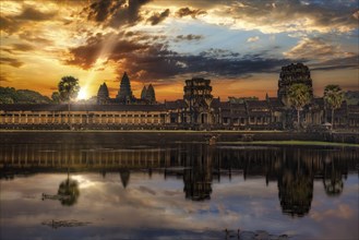 Angkor Wat temple with pool reflection