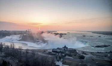 Spectacular sunrise at Niagara Falls, spring time