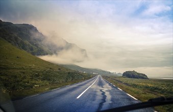 POV from car on a rainy day in Iceland