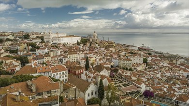Aerial view Portugal Lisbon the Alfama is oldest district of Lisbon spreading on slope between Sao