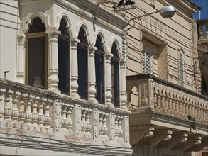 Building with beautiful decorations on the balconies and windows, Gozo, Mediterranean, Malta,