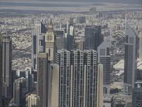Panorama of a modern skyline with numerous skyscrapers and striking buildings, Dubai, Arab Emirates