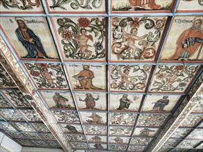 Church ceiling, painting with biblical scenes, late Gothic St Vitus and St Michael's Church,